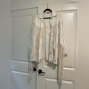 Nasty Gal White Fringe Jean Jacket